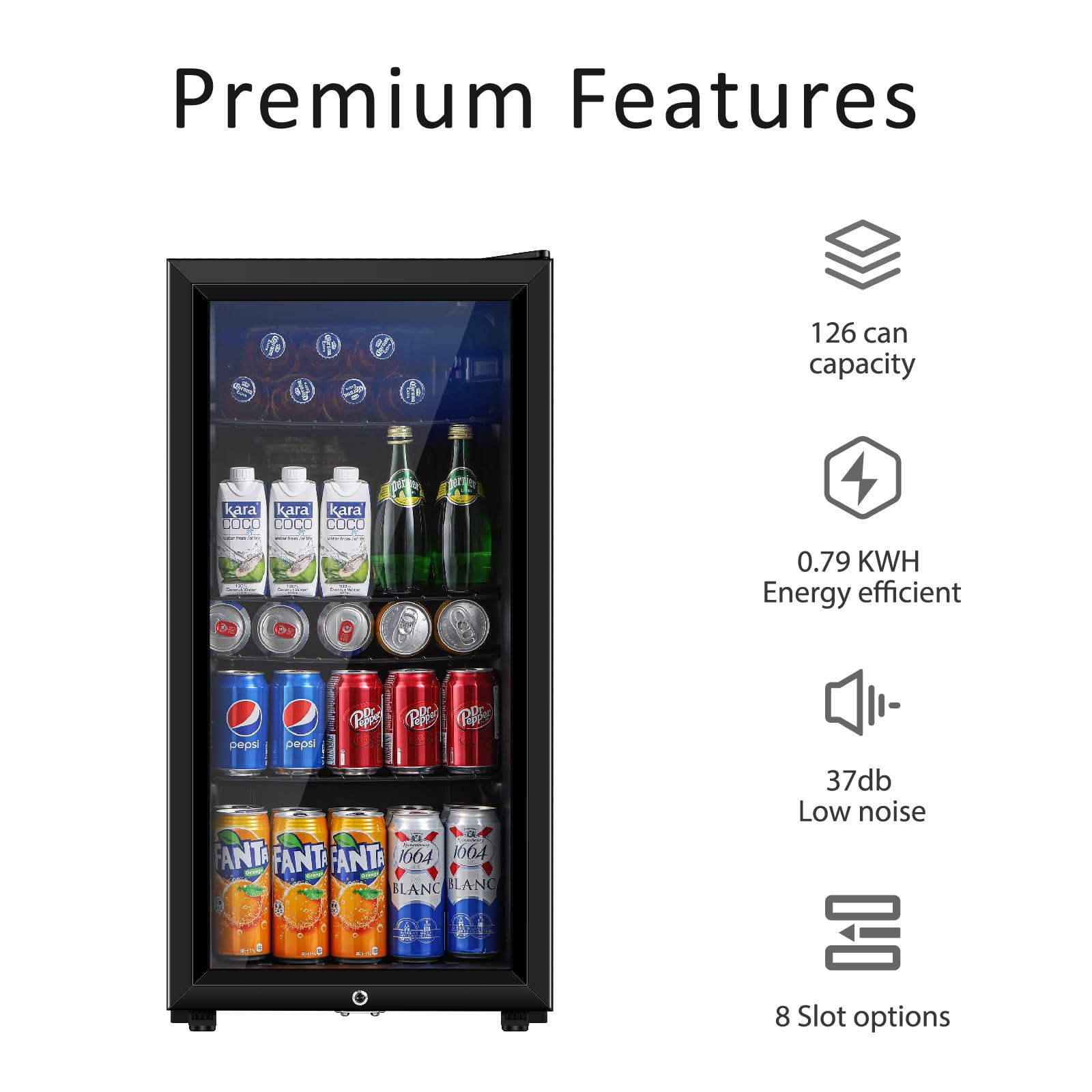 Saeoola Beverage Refrigerator, 3.2 Cu.ft Mini Fridge with Double Glass Door, Cooler for Soda, Beer or Wine for Home, Office or Bar with Adjustable Removable Shelves (Black) - CookCave