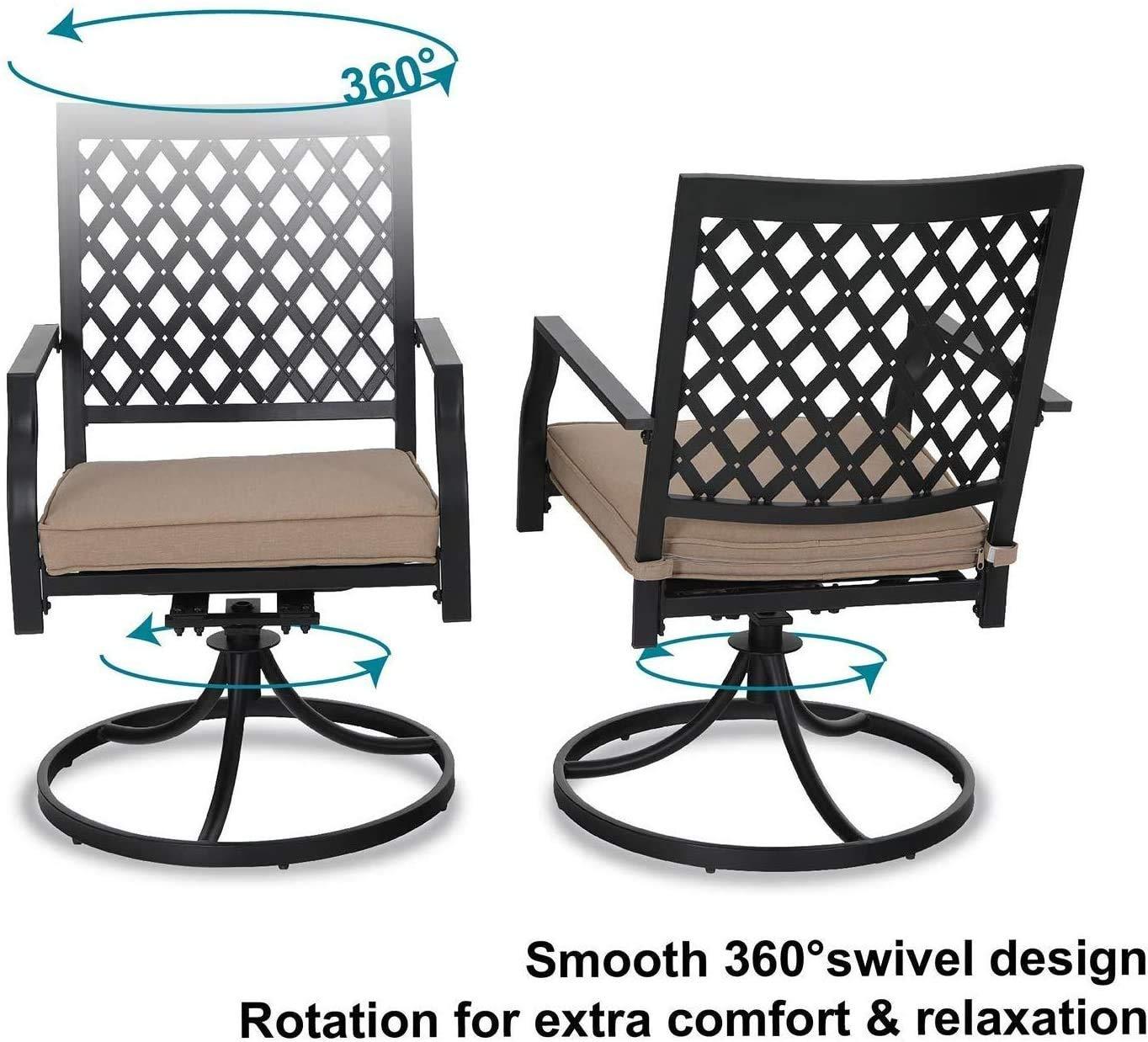 PHI VILLA Outdoor Patio Dining Set 7 Pieces Metal Furniture Set, 6 x Swivel Chairs with 1 Rectangular Umbrella Hole Table for Ourdoor Backyard Bistro with Cushion - CookCave