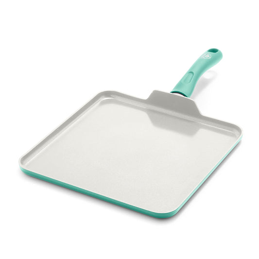 GreenLife Soft Grip Healthy Ceramic Nonstick, 11" Griddle Pan, PFAS-Free, Dishwasher Safe, Turquoise - CookCave