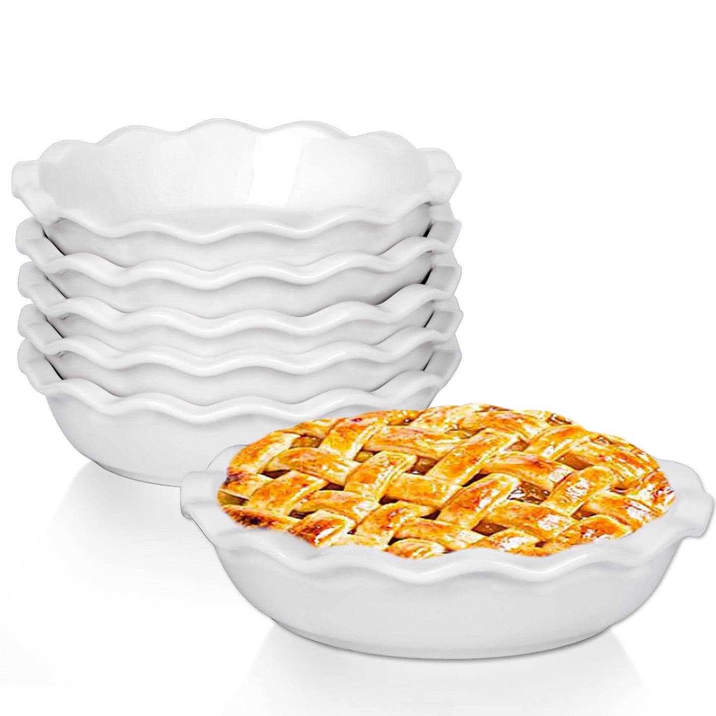 Taeochiy Ceramic Mini Pie Pans, 6.5 Inch Individual Small Pie Pans, 12 Oz Pie Dish Ramekins for Baking Chicken Pot Pie, Quiches, Fruit Pies, Set of 6, White - CookCave