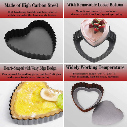 Xstronq Mini Tart Pan 6Pack Heart Shaped Tart Pan 4inch,Heart Shaped Quiche Pans, With a Removable Bottom Heart Tart Pan, Used For Desserts, Cake Baking - CookCave