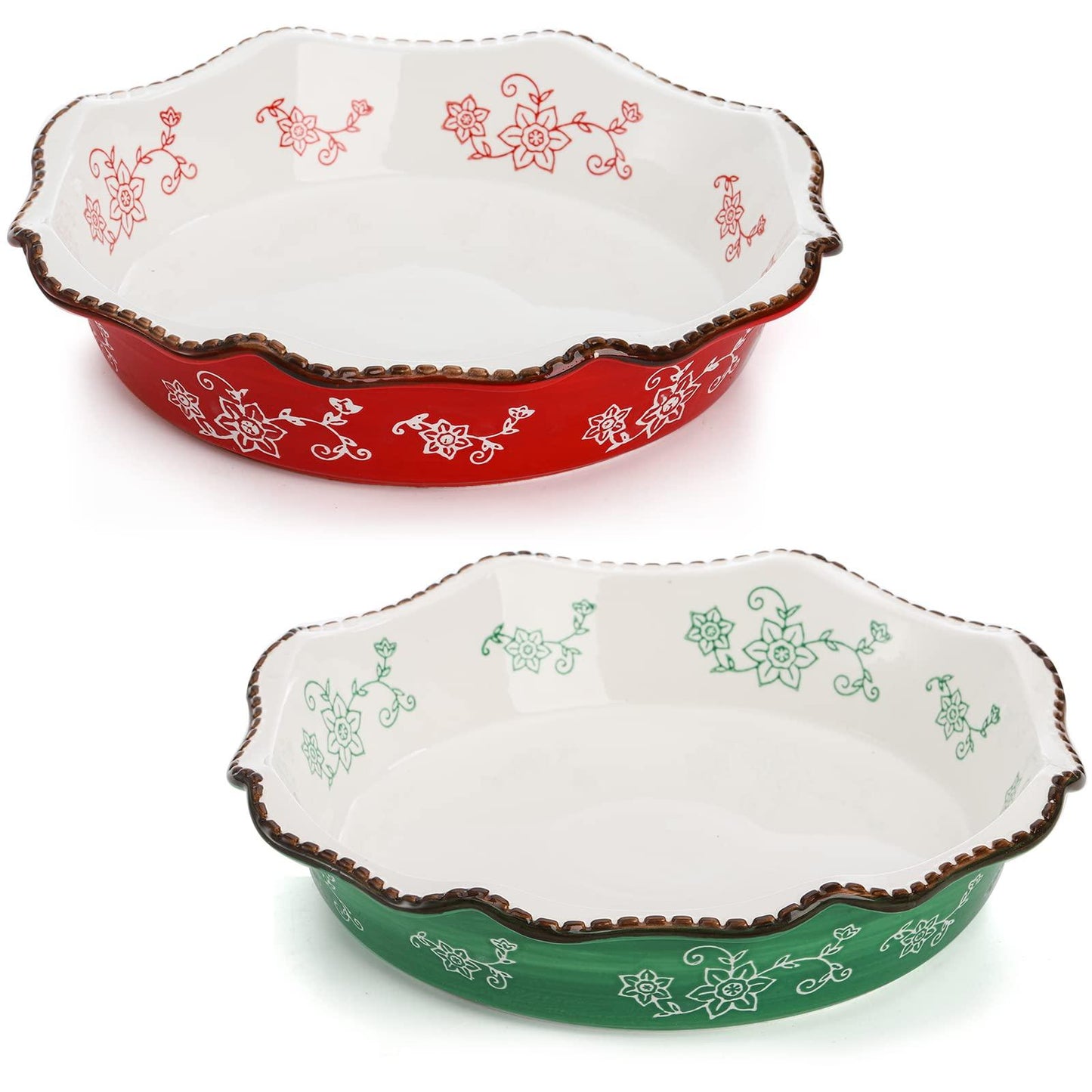 Cedilis Set of 2 Ceramic Pie Pan for Baking, 9 Inches Pie Plate, 47 Ounce Deep Dish Pie Pan, Round Baking Dish for Apple Pie, Pumpkin Pie, Red and Green - CookCave