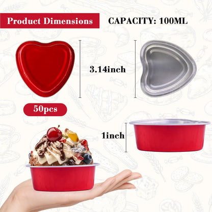 PUEVENYI Valentine's Day Aluminum Foil Cake Pan Heart Shaped Cupcake Cup with Lids100ml Loaf Pans 50 Sets/100 Pcs Red Baking Cups for Wedding Birthday Bread,Cake,Muffins,Dessert - CookCave