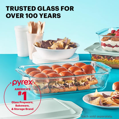 Pyrex Deep 9x13-Inch Glass Baking Dish with Lid, Deep Casserole Dish, Glass Food Container, Oven, Freezer and Microwave Safe, Clear Container - CookCave