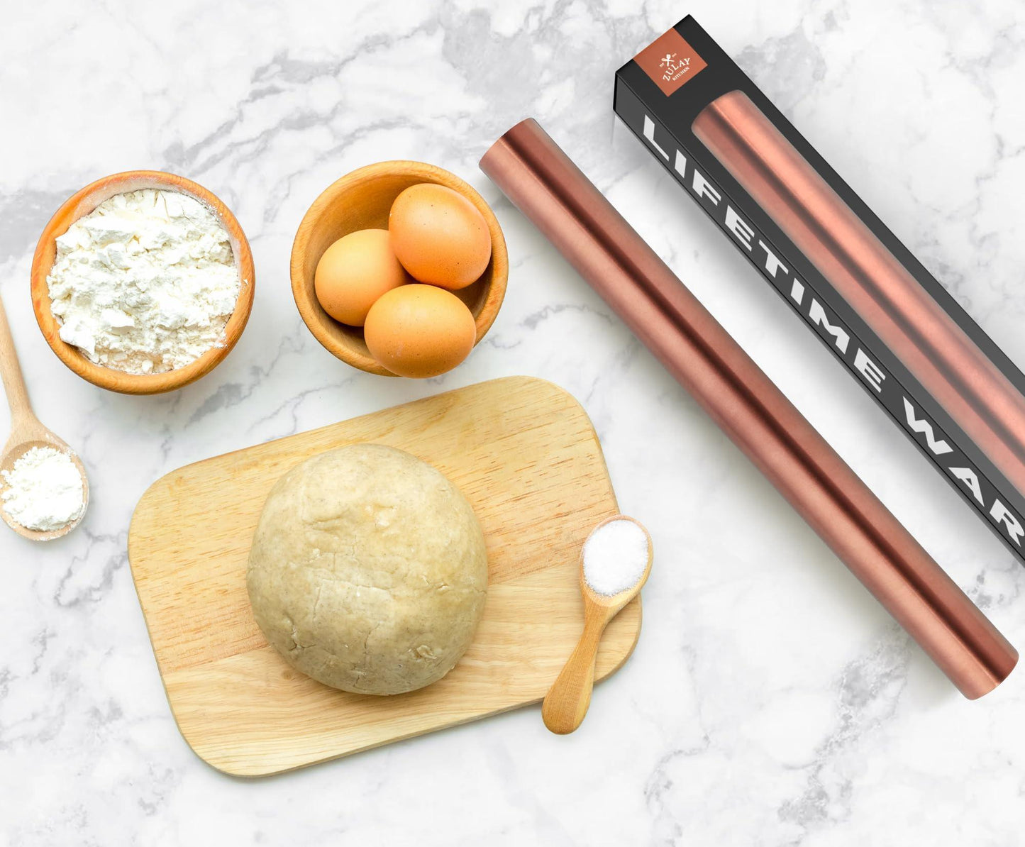 Zulay Kitchen 15.9 inch Professional Stainless Steel Rolling Pin - Lightweight Metal French Rolling Pin - Perfect for Baking, Fondant, Pizza Dough Roller, Dumpling - Copper - CookCave