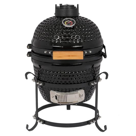 Vasitelan 13 inch Portable Ceramics Charcoal Grill,Kamado BBQ Charcoal Grill (Style 2-Black) - CookCave