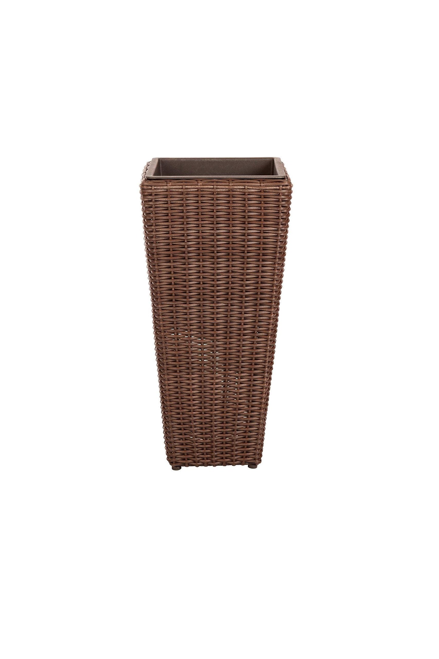 Patio Sense 62501 Alto Wicker All-Weather Planter Set with Liners Tall Plant Decor Box for Outdoors Patio Herb Garden Furnishings - Mocha - Pack of 2 - CookCave