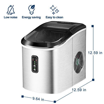 EUHOMY Ice Maker Countertop Machine - 26 lbs in 24 Hours, 9 Cubes Ready in 8 Mins, Electric ice maker and Compact potable ice maker with Ice Scoop and Basket. Perfect for Home/Kitchen/Office.(Sliver) - CookCave