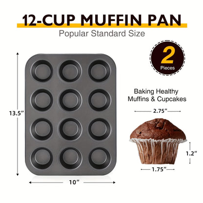 HONGBAKE Muffin Pan for Baking, Nonstick Cupcake Tin 12 Cup, 2 Pack Cup Cake Tray, Premium Cheesecake Pans, Dishwasher Safe - Dark Grey - CookCave