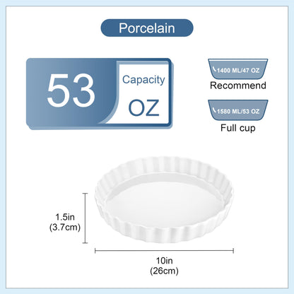 LOVECASA Porcelain Quiche Baking Dish,10 Inch Reusable Pie Pan Quiche Pan, Non-Stick Round Pie Dish, Tart Pan with Ruffled Edge,Pie Pan for Pies | Microwave,Dishwasher,and Oven Safe (White) - CookCave