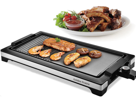 2-in-1 Grill & Griddle, Electric Smokeless Indoor Grill, 1800W Fast Heat Up BBQ Grill, Nonstick Cooking Plate, 5 Levels Adjustable Temperature, Detachable & Dishwasher Safe, Cool-touch Handles, Black - CookCave