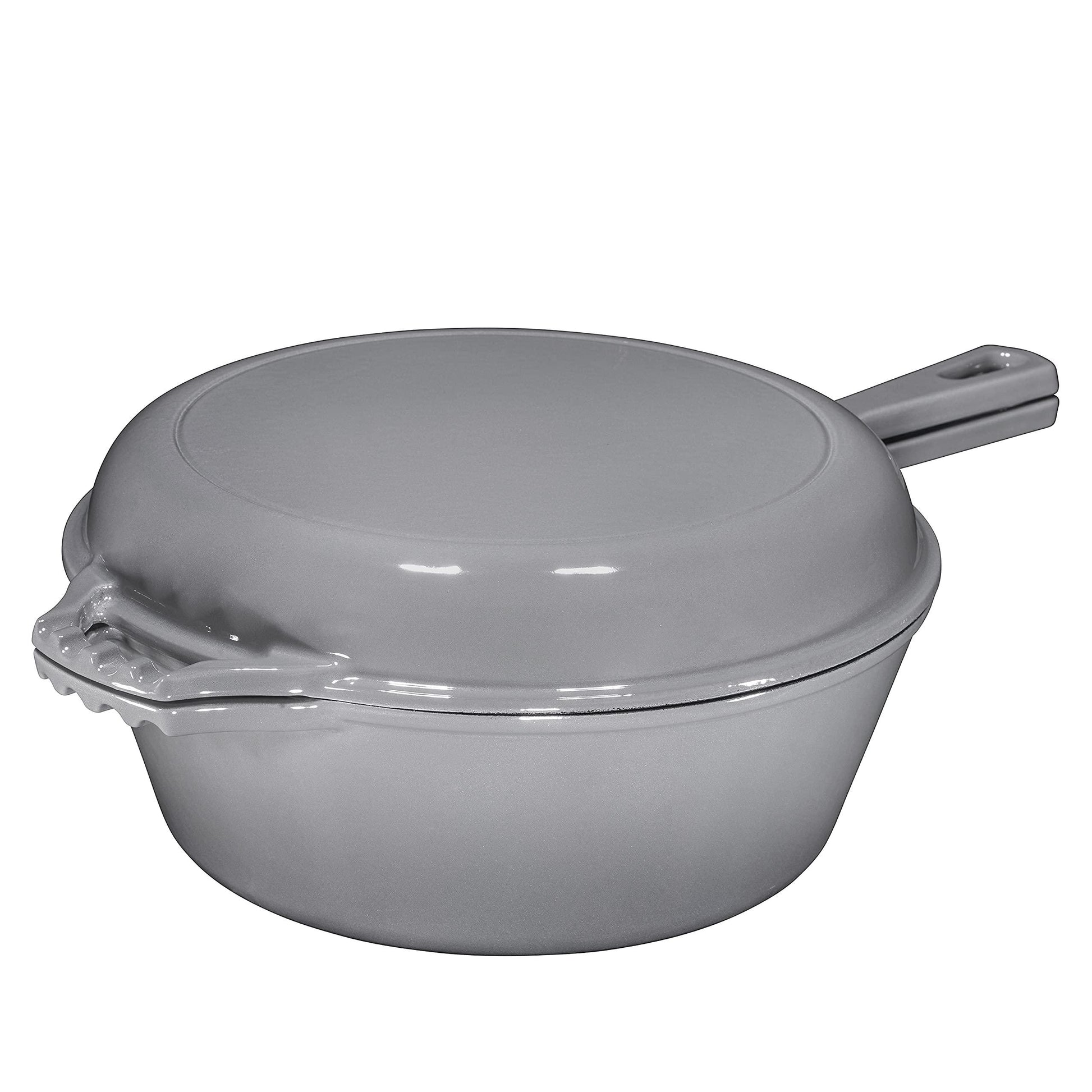 Bruntmor 2 in 1 Enameled cast iron pot with lid, 5QT Cast Iron Dutch Oven & Skillet Combo, Enameled Cast Iron Cookware with Lid, Perfect for Braising, Casseroles and Slow Cooking - Grey - CookCave