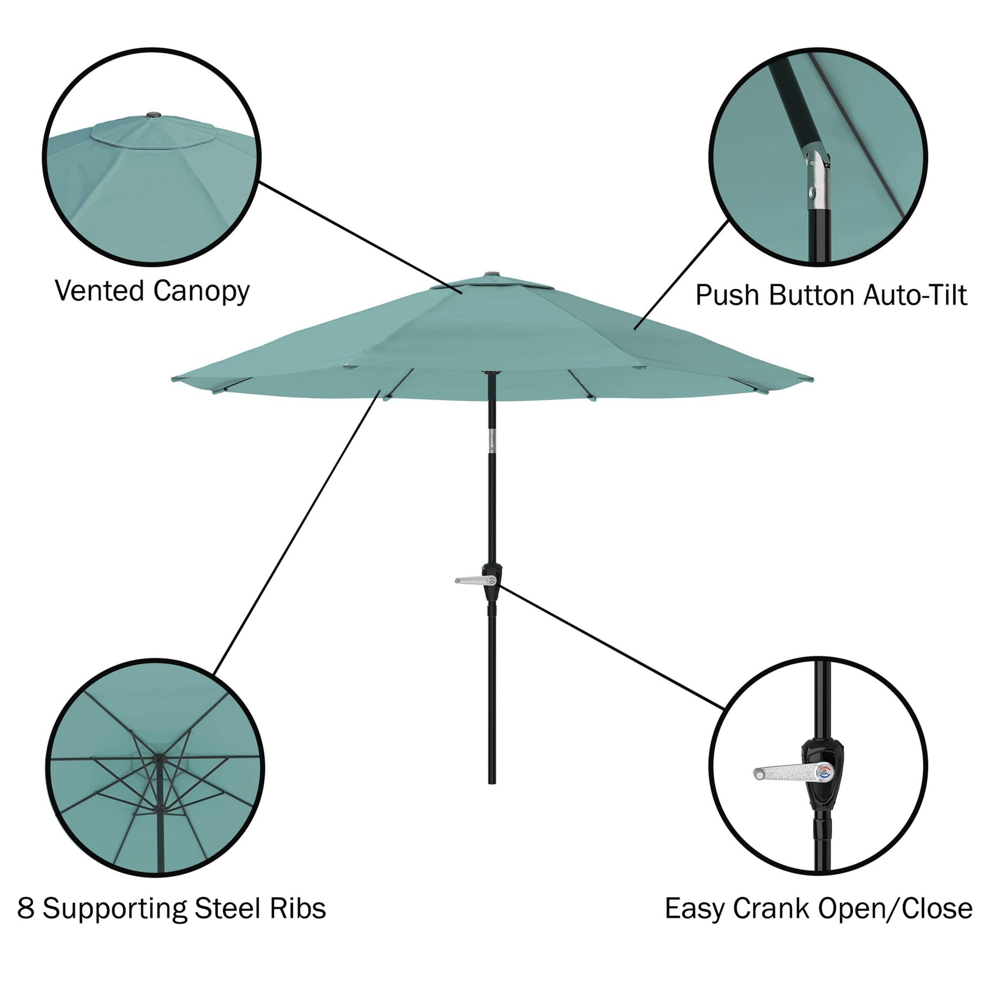 Pure Garden Patio Umbrella with Auto Tilt – 10 Ft Easy Crank Outdoor Table Umbrella Shade for Deck, Balcony, Porch, Backyard or Pool (Dusty Green) - CookCave