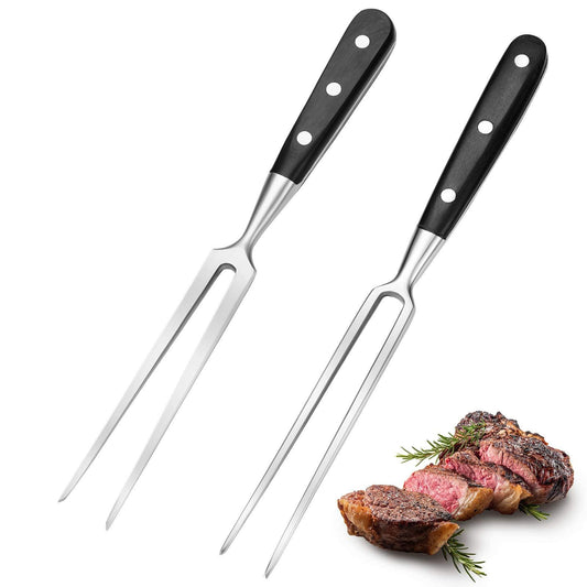 2 Pieces Carving Forks 12 Inch Stainless Steel Meat Fork Barbecue Fork Steak Fork for Kitchen Roast Grilling (Round Handle, Square Handle) - CookCave