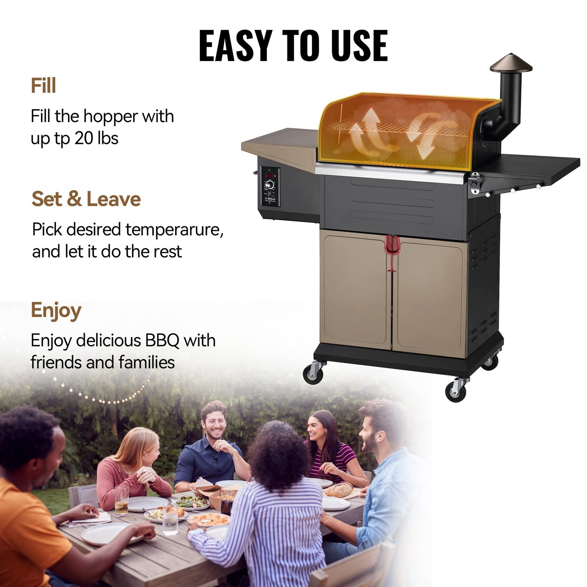 Z GRILLS Wood Pellet Grill Smoker with PID Technology, Auto Temperature Control, Direct Flame Searing Function, 572 sq in Cooking Area for Outdoor BBQ, 600D, Bronze - CookCave