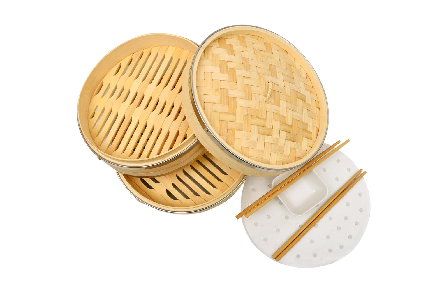 Two tier Bamboo steamer with steel ring - CookCave