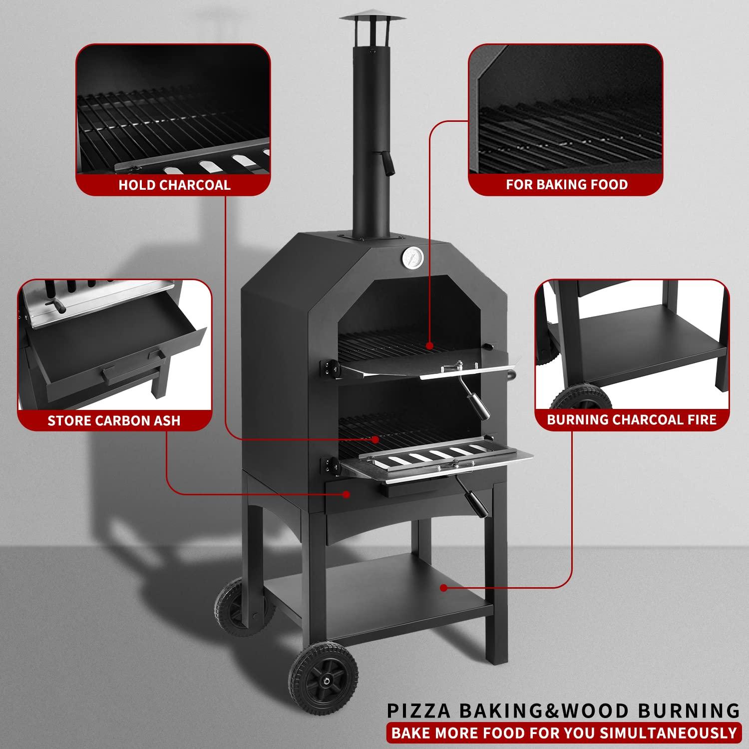 Outdoor Pizza Oven Wood Fire Wood Fired Pizza Oven for Outside with Waterproof Cover, 12" Pizza Stone, Pizza Spatula and 4pcs Grill Rack by DNKMOR - CookCave