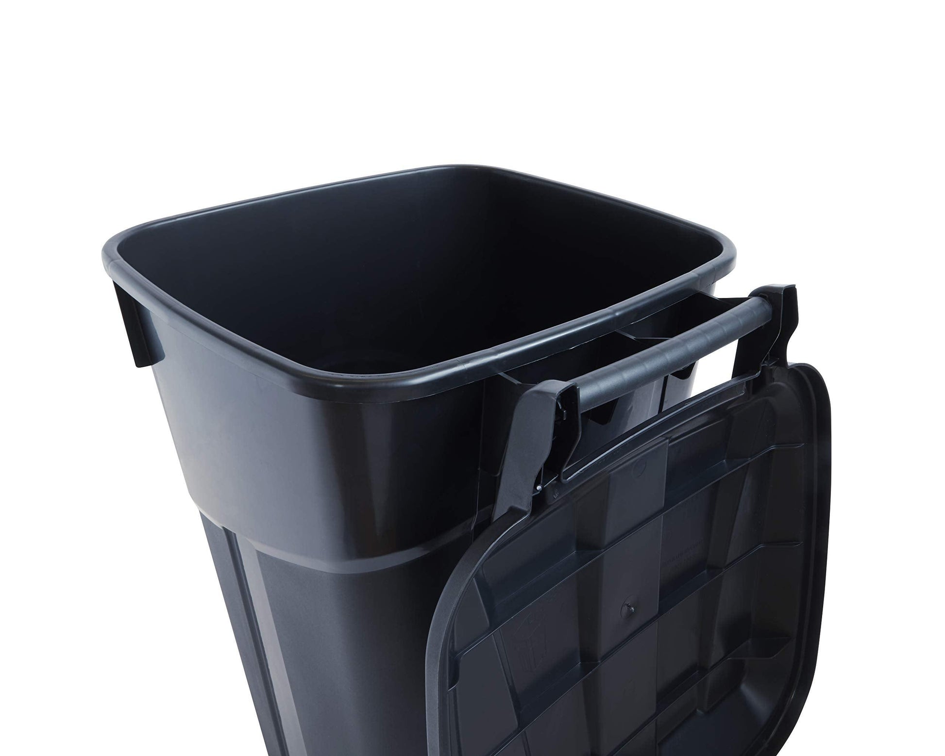 United Solutions 32 Gallon Outdoor Waste Garbage Bin with Attached Lid, Heavy-Duty Handles, Snap Lock , Wheeled Trashcan, Black - CookCave