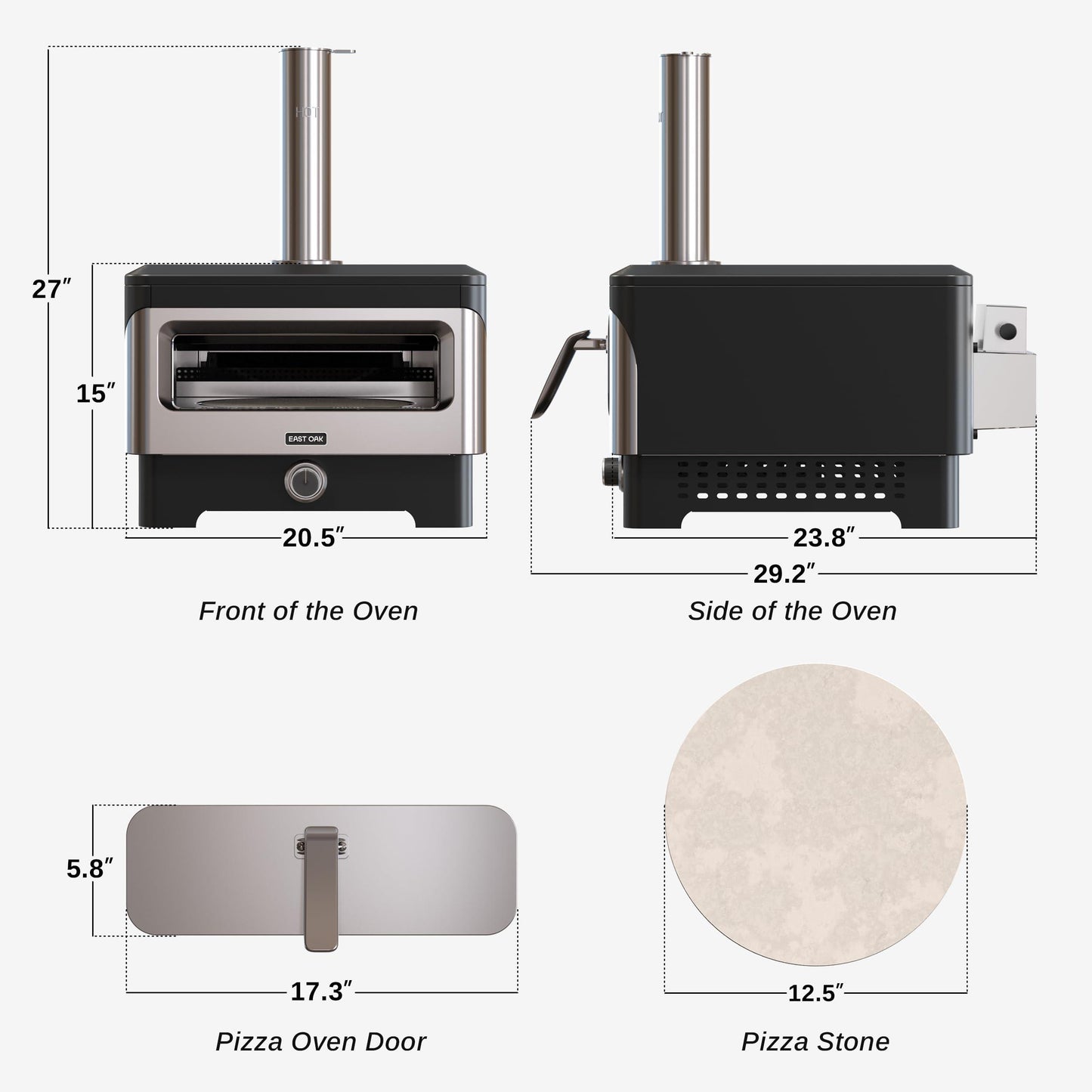 EAST OAK 12" Outdoor Pizza Oven with Easy Pellet Loader, Wood Fired BBQ Countertop Pizza Maker with 360° Rotating Stone for Outside Kitchen, Cooking, Camping - CookCave