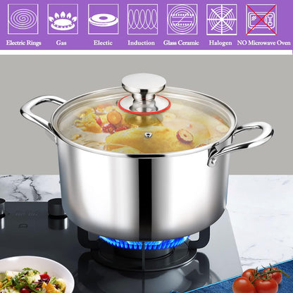 P&P CHEF Tri-Ply Stainless Steel Stockpot (5 QT), Large Stock pot with Visible Lid for Soup Pasta Vegetable, Induction Cooking Pot for All Stoves, Heavy-Duty Pot with Double Handle, Dishwasher Safe - CookCave