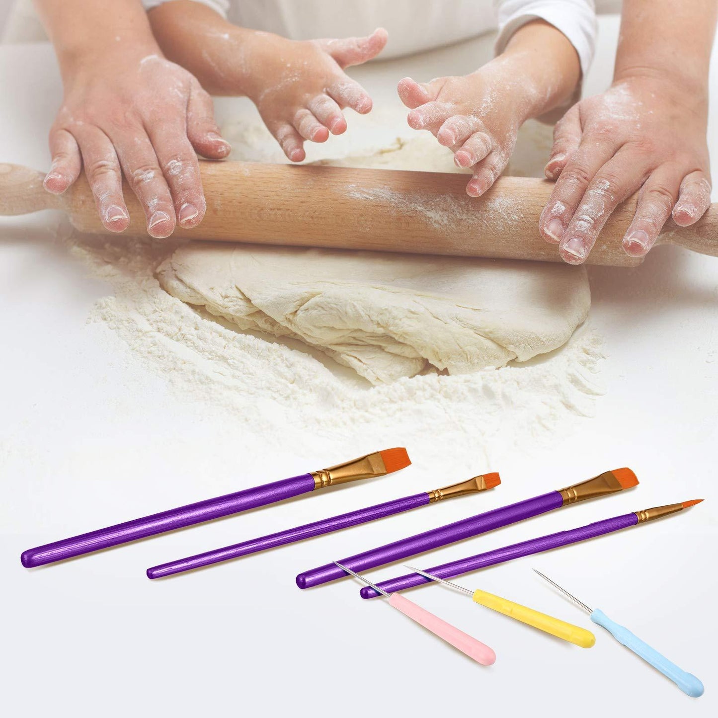 24 Pieces Cookie Decorating Tool Set Fondant Cake Decorating Tool Set Include Decoration Brushes Sugar Stir Needle Fondant Modeling Tool Elbow and Straight Tweezer for Cookie Cake Decoration (Purple) - CookCave