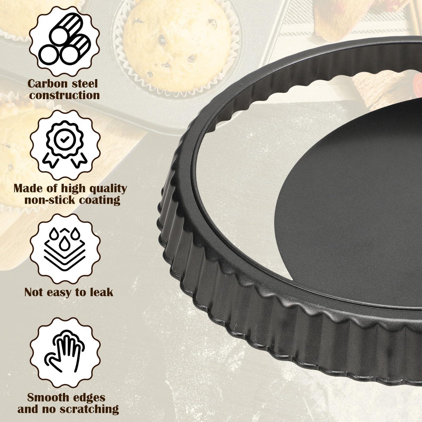 Sunnychicc 9 Inch Round Tart Pan Set 2 Pcs Tart Pans Loose Removable Bottom Non-Stick Carbon Steel with 50 Parchment Sheets and Reusable 1.2 lb Baking Beans Ceramic Pie Weights - CookCave