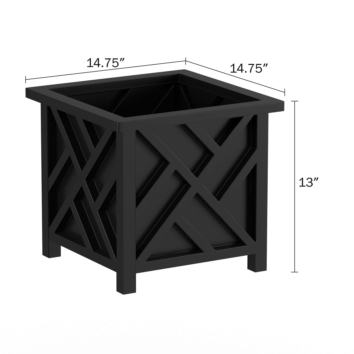 Pure Garden Lattice Design Planter Box – 14.75-Inch-Square Decorative Outdoor Flower or Plant Pot – Front Porch, Patio, and Garden Decor (Black) - CookCave