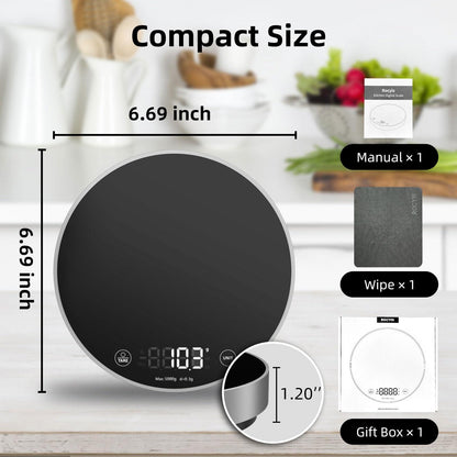 Rocyis Food Scale Digital Weight Grams 5KG/11lb Max Weight with 5 Units,0.1g/0.01oz Precise Graduation LED Display and Tare Function, Baking Scale for Weight Loss, Tempered Glass(Silver) - CookCave