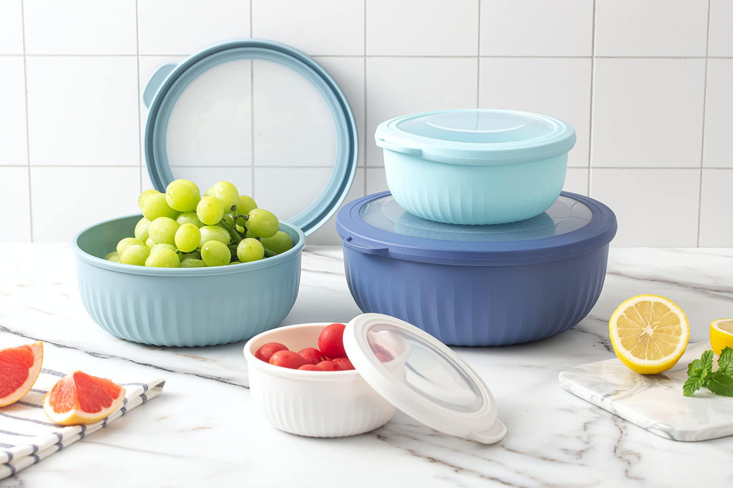 COOK WITH COLOR Prep Bowls - Wide Mixing Bowls Nesting Plastic Meal Prep Bowl Set with Lids - Small Bowls Food Containers in Multiple Sizes (Blue Ombre) - CookCave