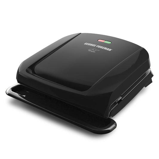 George Foreman 4-Serving Removable Plate Electric Grill and Panini Press, George Tough Non-Stick Coating, Drip Tray Catches Grease, Black - CookCave