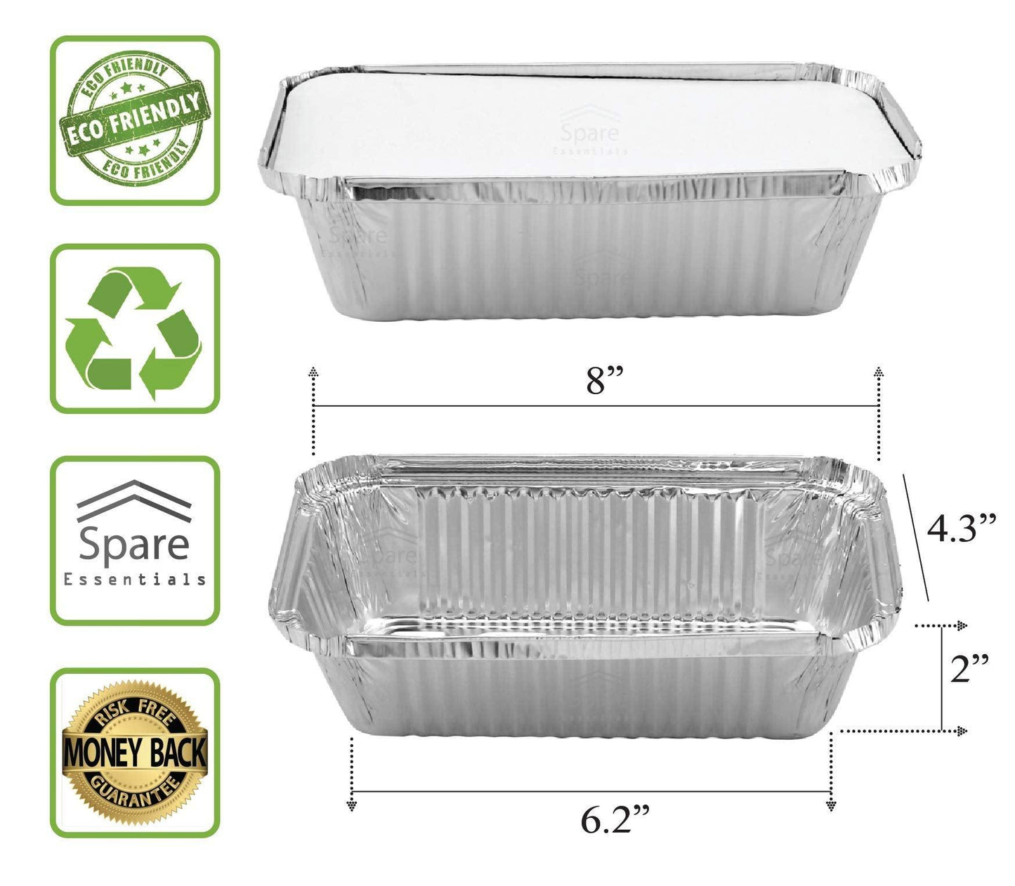 (55 Pack) Aluminum Loaf Pans with Lids, Disposable Bread Tins for Baking Bread, Lunch Containers with Lids, Personal Lasagna, Single Serve, Individual Baking Dishes 650 ml - Size 7.8 x 4.3 x 2 - CookCave