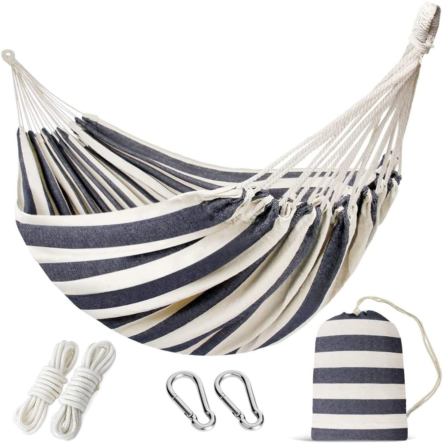 INNO STAGE Brazilian Double Hammock with Tree Straps, 2 Persons Hammock Portable Hanging Camping Bed for Patio, Backyard, Porch, Outdoor and Indoor Use - Soft Cotton Hammock with Carrying Bag - CookCave