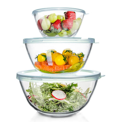 WhiteRhino Glass Mixing Bowls with Lids Set of 3（4.5QT,2.7QT, 1.1QT, Large Kitchen Salad Bowls, Space-Saving Nesting Bowls, Round Glass Serving Bowls for Cooking,Baking,Prepping,Dishwasher Safe - CookCave
