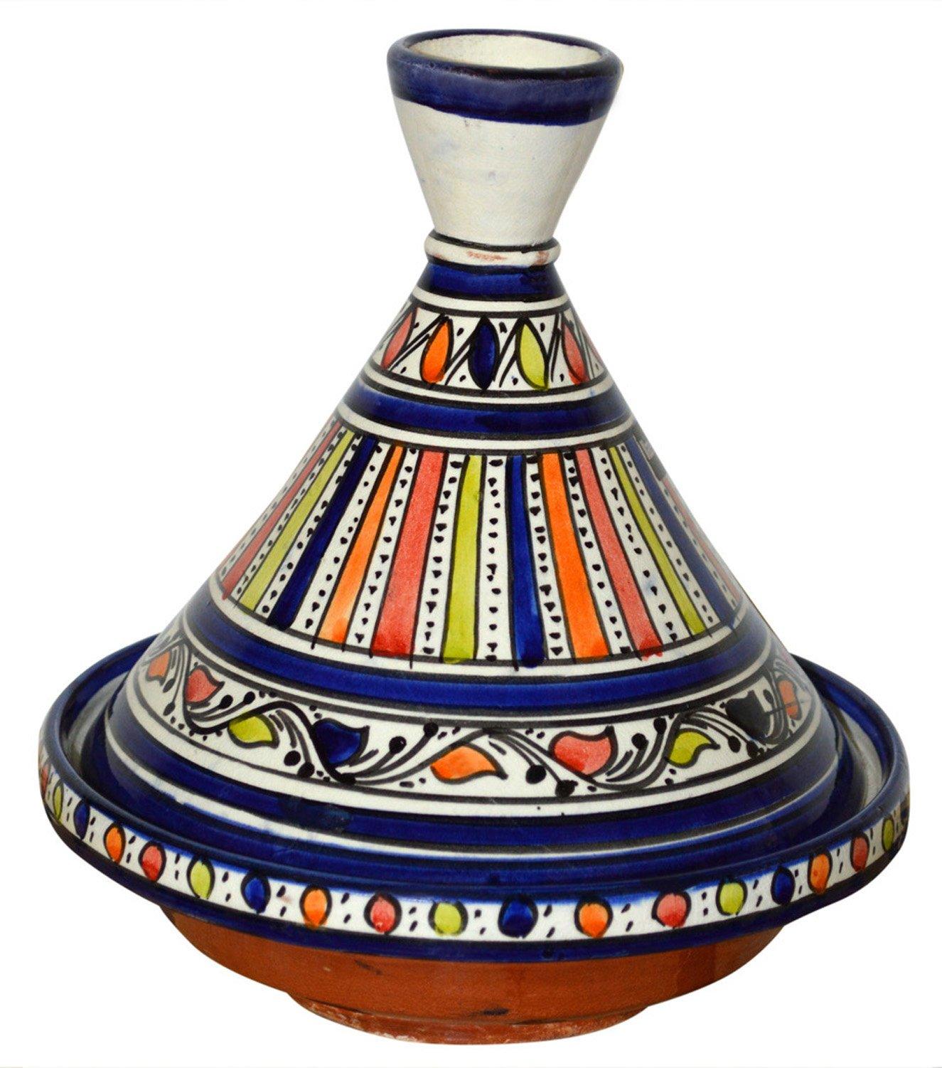 Moroccan Handmade Serving Tagine Ceramic With Vivid colors Original 8 inches Across Blue - CookCave