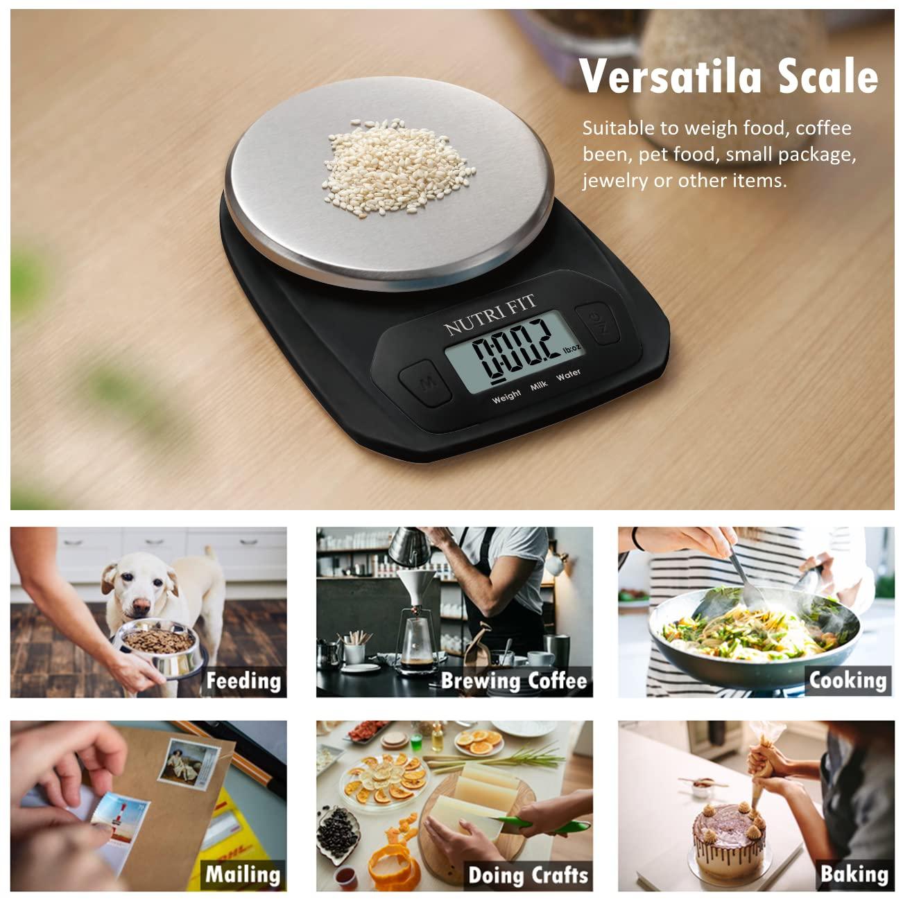 NUTRI FIT Digital Food Scale Small Kitchen Scales Weight in Grams and OZ for Cooking Baking Weight Loss, Stainless Steel Tare & Backlit LCD Display, Black - CookCave