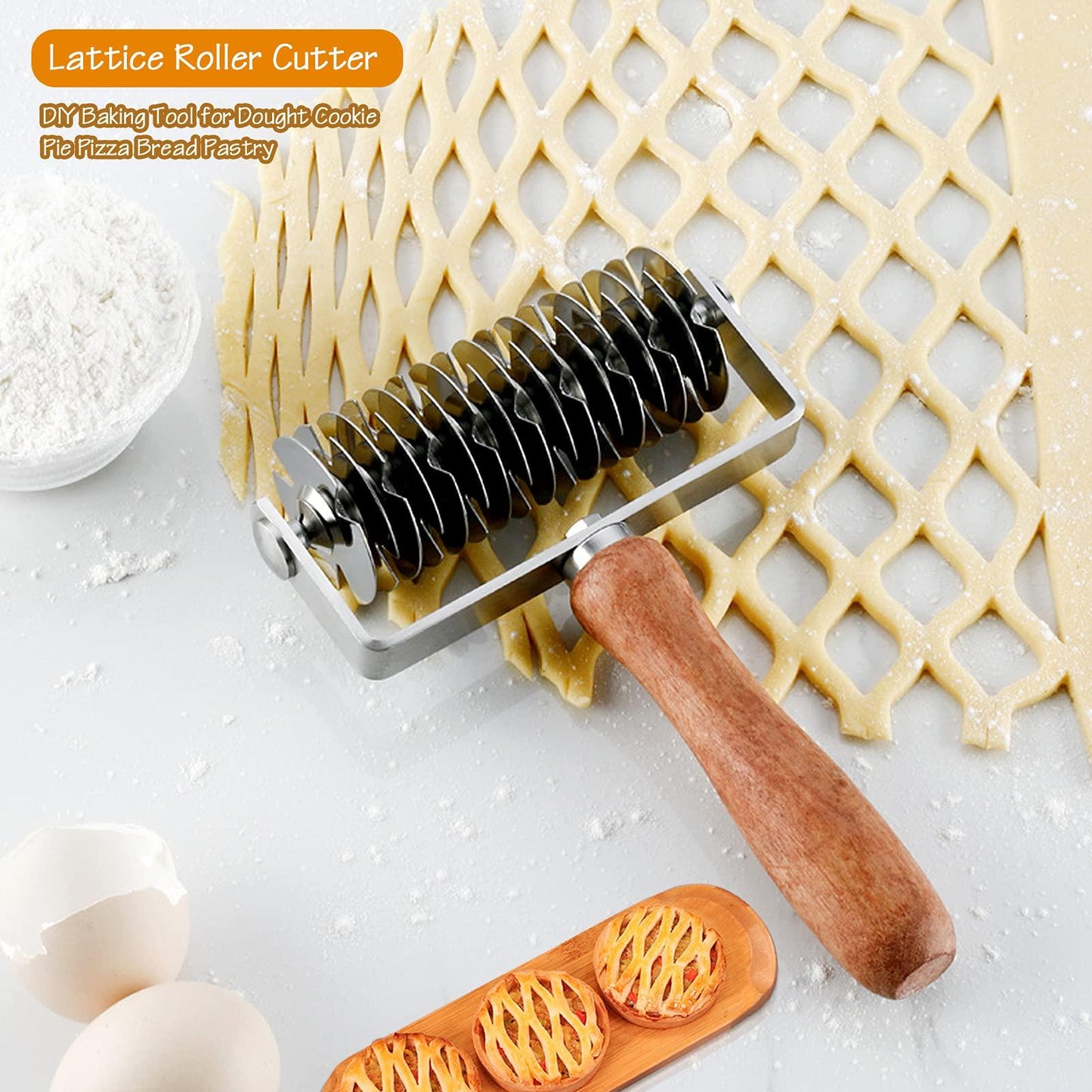 Stainless Steel Lattice Cutter, Dough Lattice Roller Cutter Baking Tool Cookie Pie Pizza Bread Pastry Crust Roller Cutter with Wood Handle, Household Time-Saver Baking Pastry Tools for Pizza Biscuits - CookCave