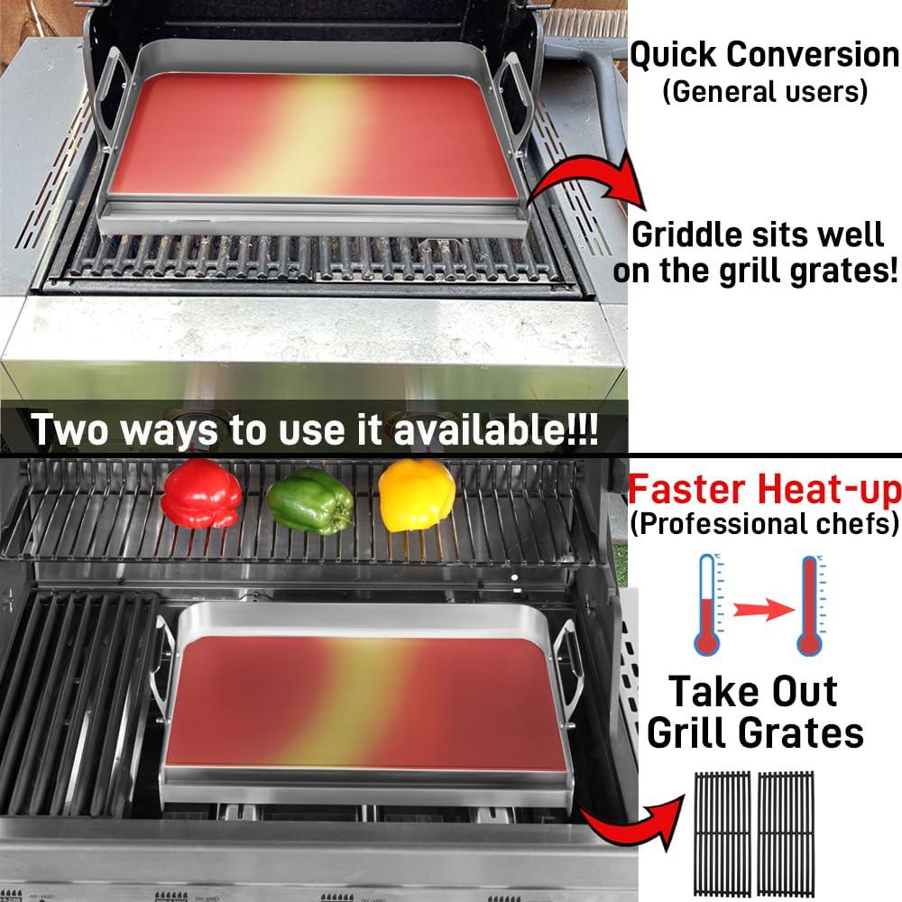 Griddle for Gas Grill, Flat Top Grill with Removable Grease Tray, 24" X 16" Stainless Steel Griddle, Stove Top Griddle for Gas/Charcoal Grill, Prefect for Camping Tailgating Parties - CookCave