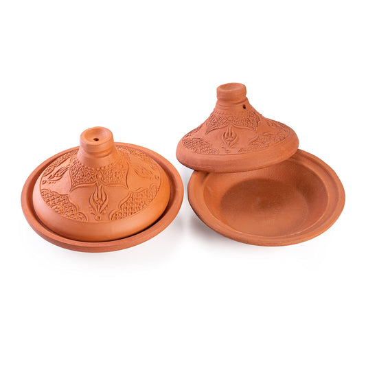 LUKSYOL Handmade Moroccan Tajin Set - Elevate Your Culinary Journey with Authentic Terracotta Clay Cooking Pots (2PCs, 8 x 4.7 in) for Moroccan, Indian, Mexican & Mediterranean Delights - CookCave