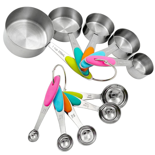 Stainless Steel Measuring Cups and Spoons Set of 10 Pcs,Stainless Steel Coffee Powder Scoop Measuring Cup Spoon Baking Tools Set Measure Cup Kitchen - CookCave