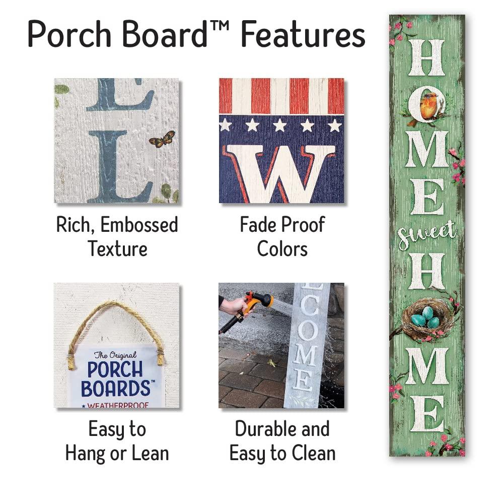 My Word! Home Sweet Home Robin & Nest Porch Board Welcome Sign and Porch Leaner for Front Door Porch Deck Patio or Wall Indoor Outdoor Spring Farmhouse Rustic Vertical Porch and Yard Decor – 8”x46.5” - CookCave