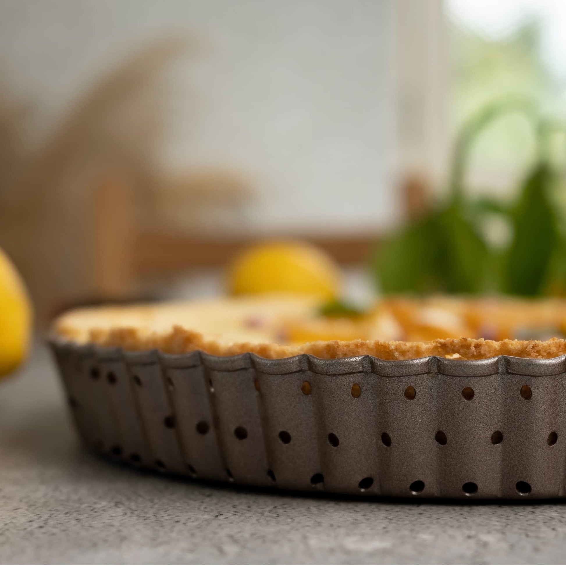 HAPPIELS Non-Toxic Nonstick 9-inch Tart Pan with Removable Bottom Perforated | Round Gold Quiche Pan - CookCave