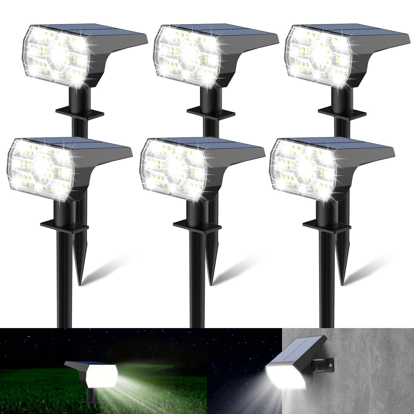 Kaxiida Solar Spot Lights Outdoor Waterproof, 3 Lighting Modes Solar Landscape Lights for Outside, 56LED Solar Powered Lights Dusk to Dawn Pack of 6 - CookCave