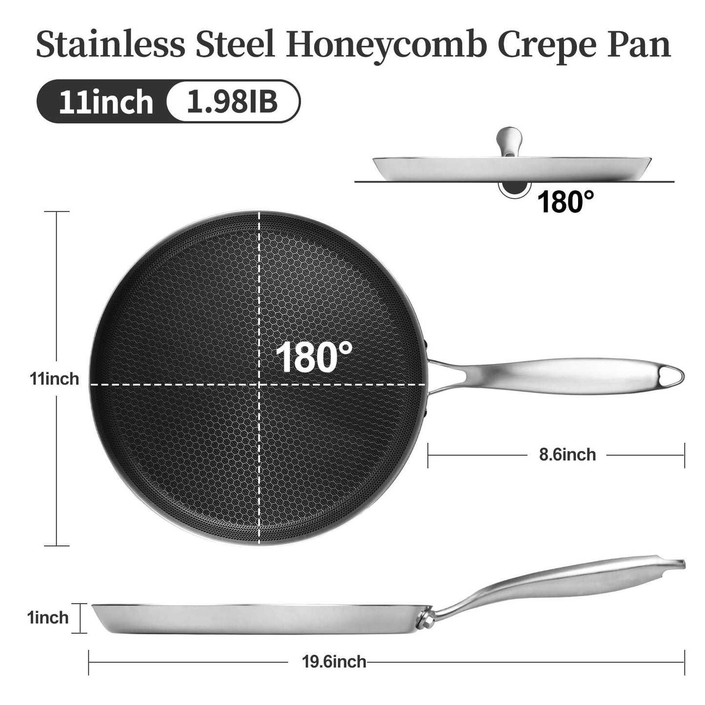 Innerwell Stainless Steel Crepe Pan - 11inch Nonstick Crepe Pan, Stainless Steel Honeycomb Coating Pancake Pan, Non Stick Flat Skillet Tawa Dosa Tortilla Griddle Pan, Induction Compatible, PFOA Free - CookCave