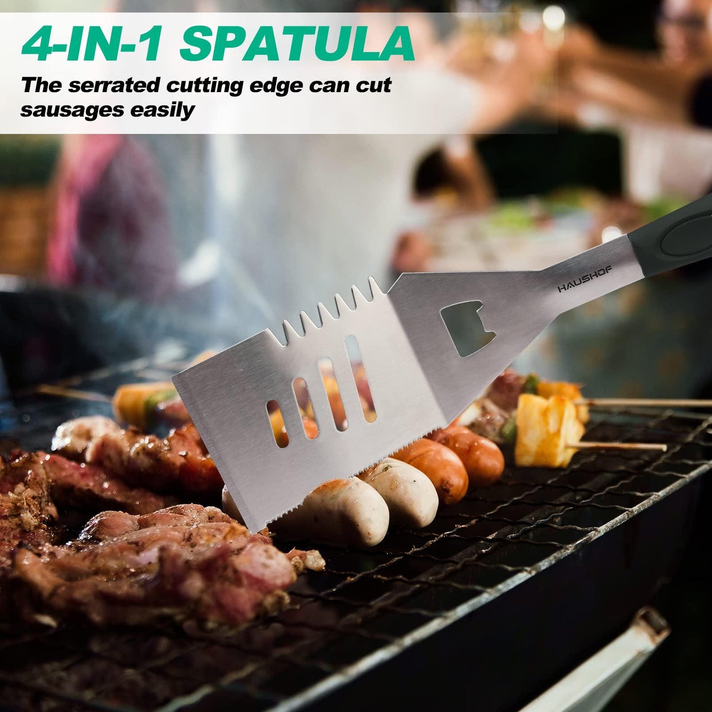 HAUSHOF Large Grill Accessories Heavy Duty BBQ Set Gifts for Men/Women - Premium Stainless Steel Spatula, Fork & Tongs (16.5/16/16.5 in.), Barbecue Utensils Tool Kit Gift for Grilling Lover Outdoor - CookCave