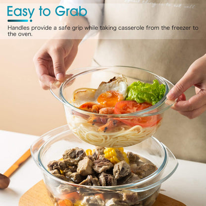 Clear Round Glass Casserole with Lid by NUTRIUPS | Covered Glass Ovenware with Lid, 1 L - CookCave