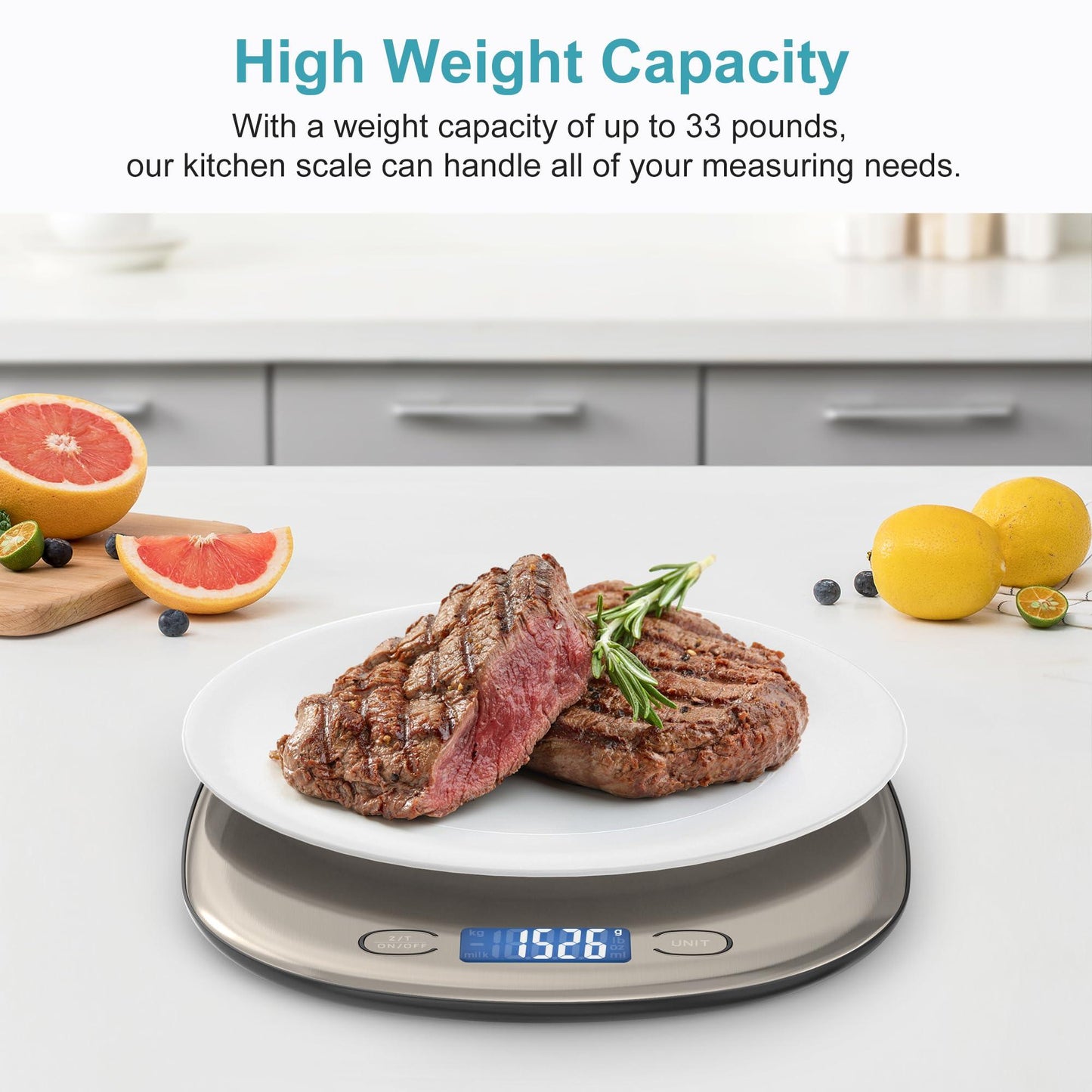 Ultrean Food Scale 33lb/15Kg Digital Kitchen Scale for Food Ounces and Grams Cooking Baking, 1g/0.1oz Precise Graduation, USB Rechargeable, 6 Weight Units, Tare Function - CookCave