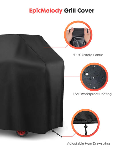 BBQ Grill Cover 58inch, EpicMelody Weather-Resistant Grill Cover for Outdoor Grill, Waterproof Barbecue Cover with Adjustable Drawstring, Rip-Proof Gas Grill Cover for Weber Nexgrill Grills and More - CookCave