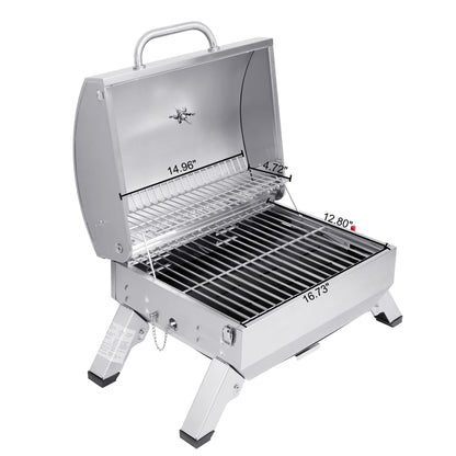 Royal Gourmet GT1001 Stainless Steel Portable Grill, 10000 BTU BBQ Tabletop Gas Grill with Folding Legs and Lockable Lid, Outdoor Camping, Deck and Tailgating, Silver - CookCave