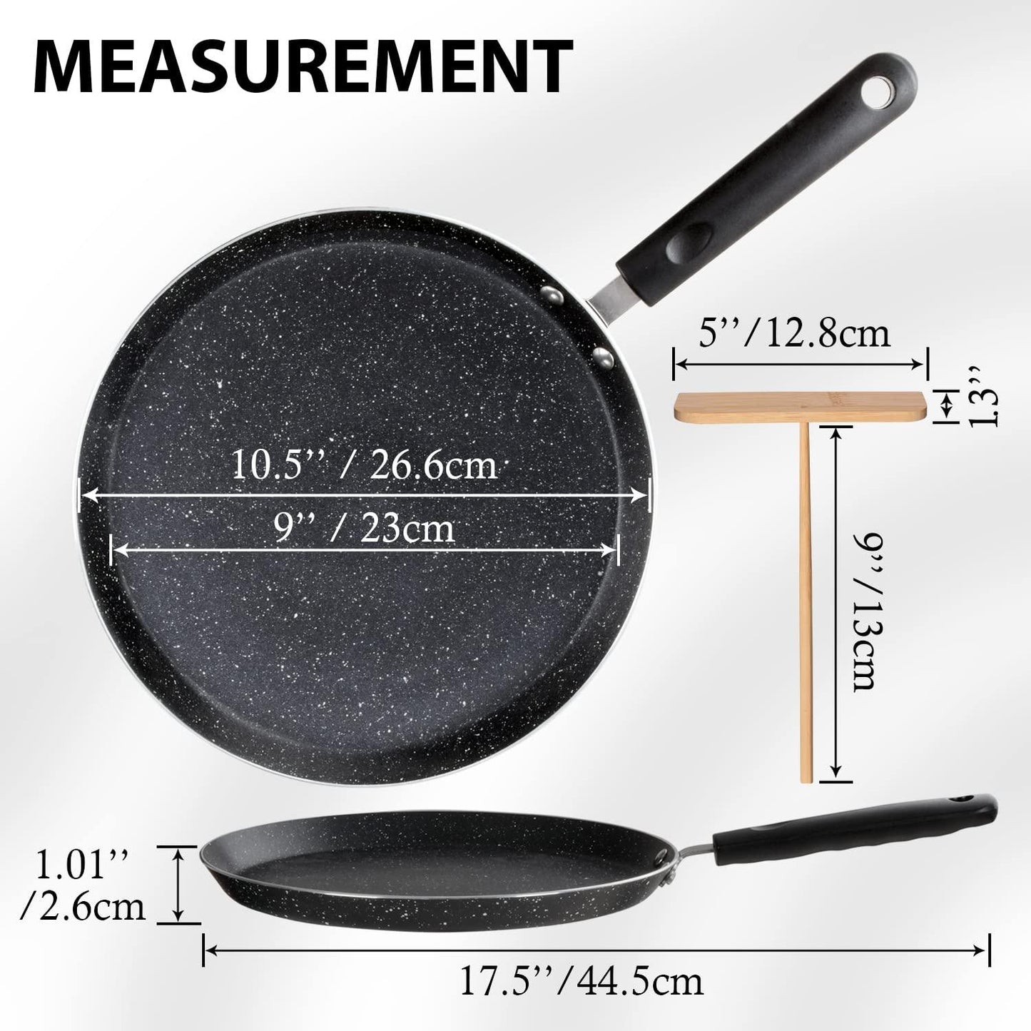 Buecmue 10.5 Inch Nonstick Crepe Pan with Spreader, Granite Coating Skillet Pan for Roti Egg Omelet Tortilla Tawa Dosa, Flat Frying Pan, Induction Compatible PFOA & PTFEs Free - CookCave