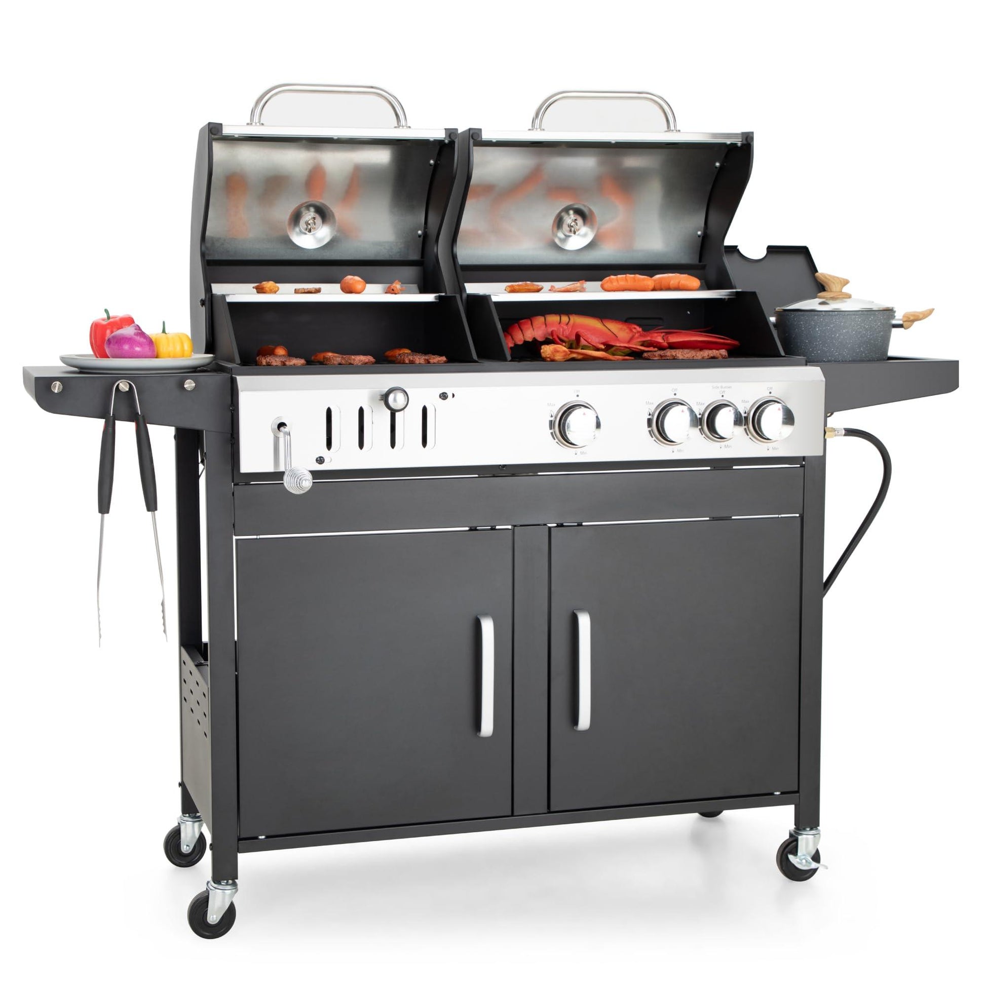 Captiva Designs Propane Gas Grill and Charcoal Grill Combo with Side Burner & Porcelain-Enameled Cast Iron Grate, Dual Fuel BBQ Grill for Outdoor Kitchen & Backyard Barbecue, 690 SQIN Cooking Area - CookCave